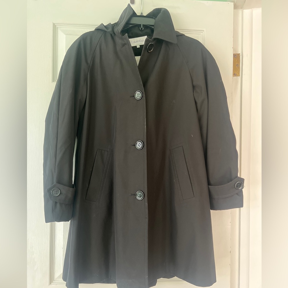Calvin Klein Black Hooded Women's Trench Coat
